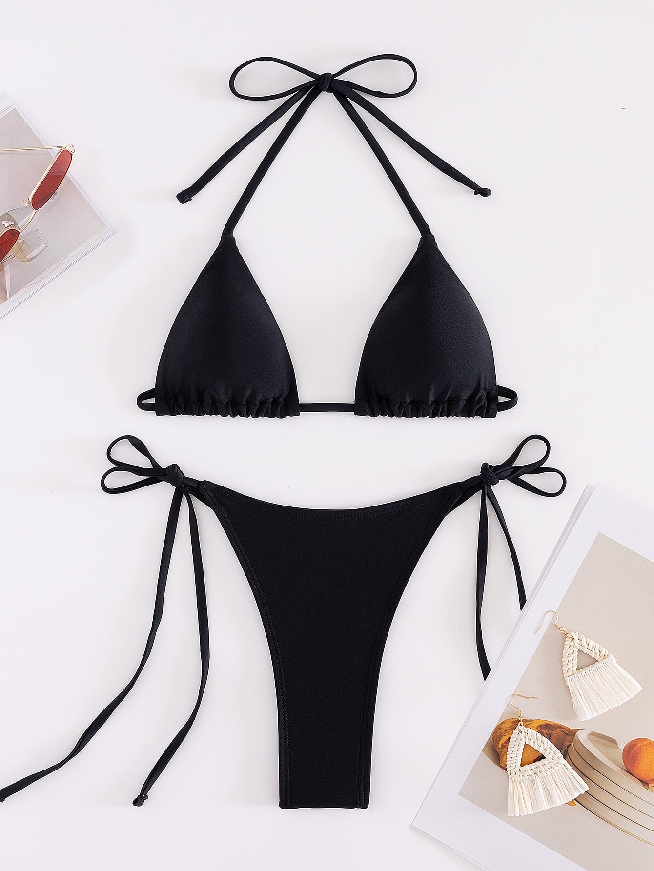 Women's Two-Piece Bikini Set, Sexy Halter Strap Triangle Bikini Set Summer Beach