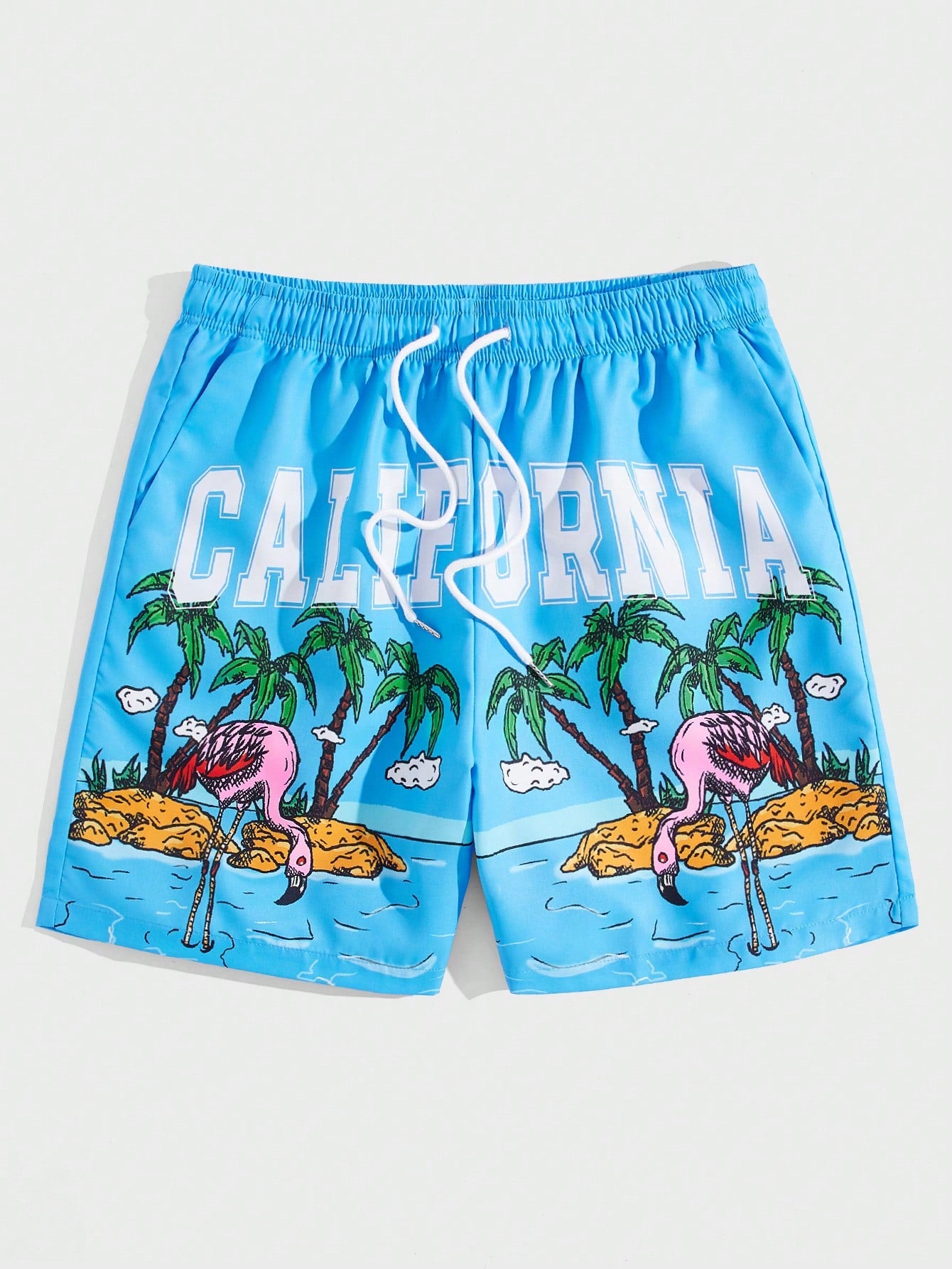 Street Life Men Letter & Palm Tree Print Drawstring Waist Shorts