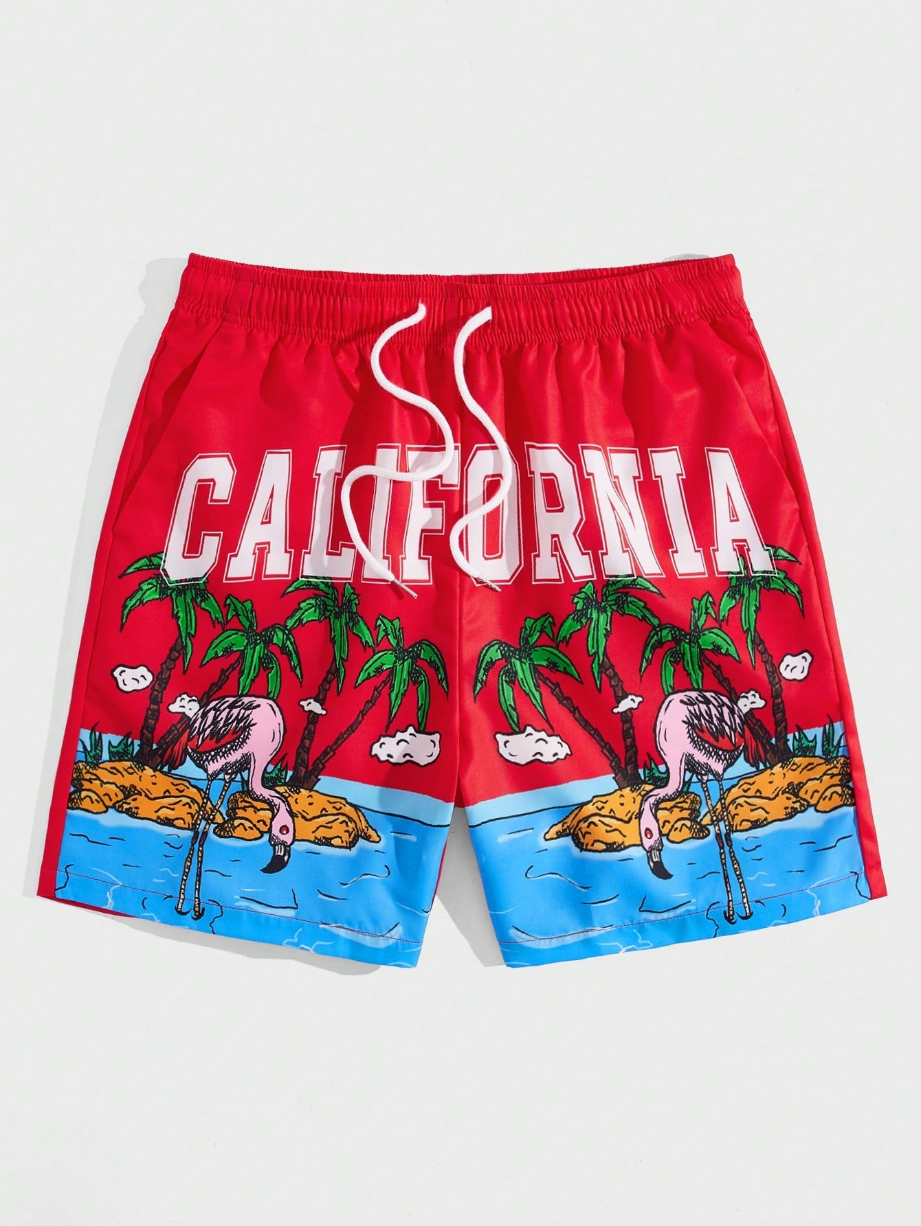 Street Life Men Letter & Palm Tree Print Drawstring Waist Shorts