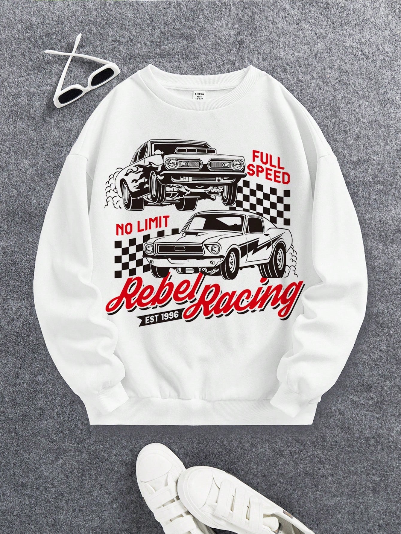 Teen Girl Car & Letter Graphic Drop Shoulder Sweatshirt