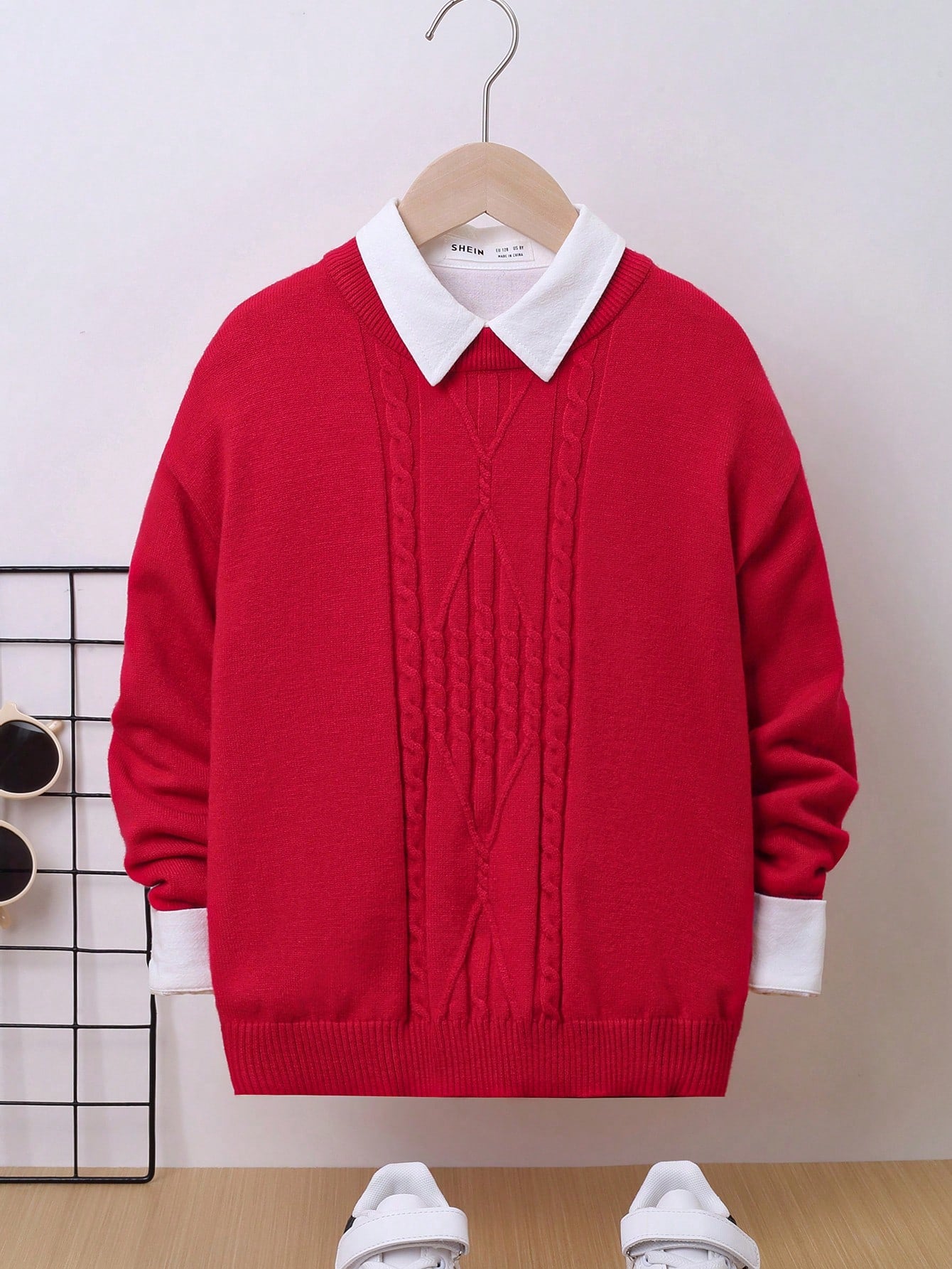 Tween Boy Cable Knit Drop Shoulder Sweater Without Shirt for Christmas