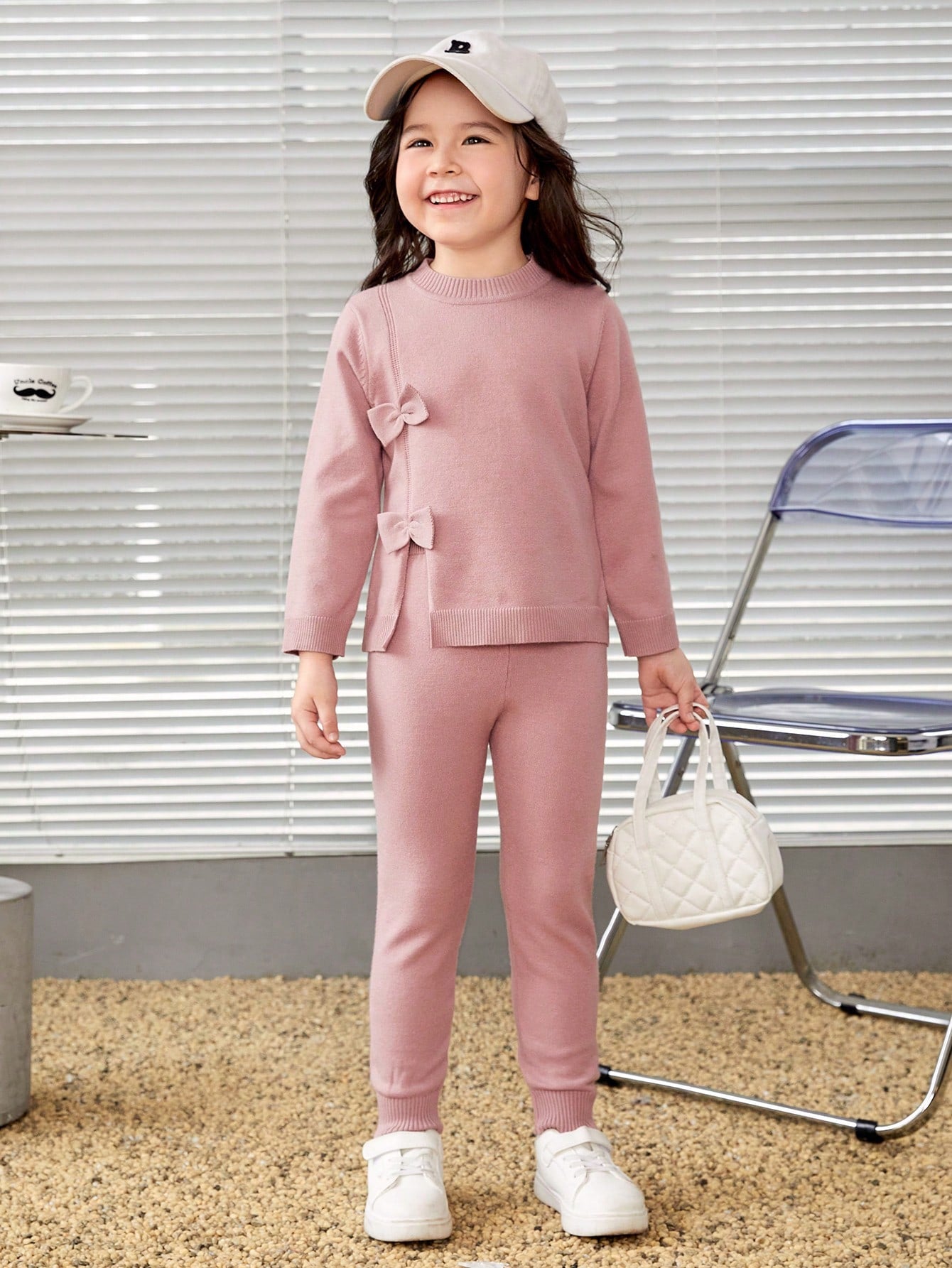 Young Girl Bow Side Sweater & Knit Pants