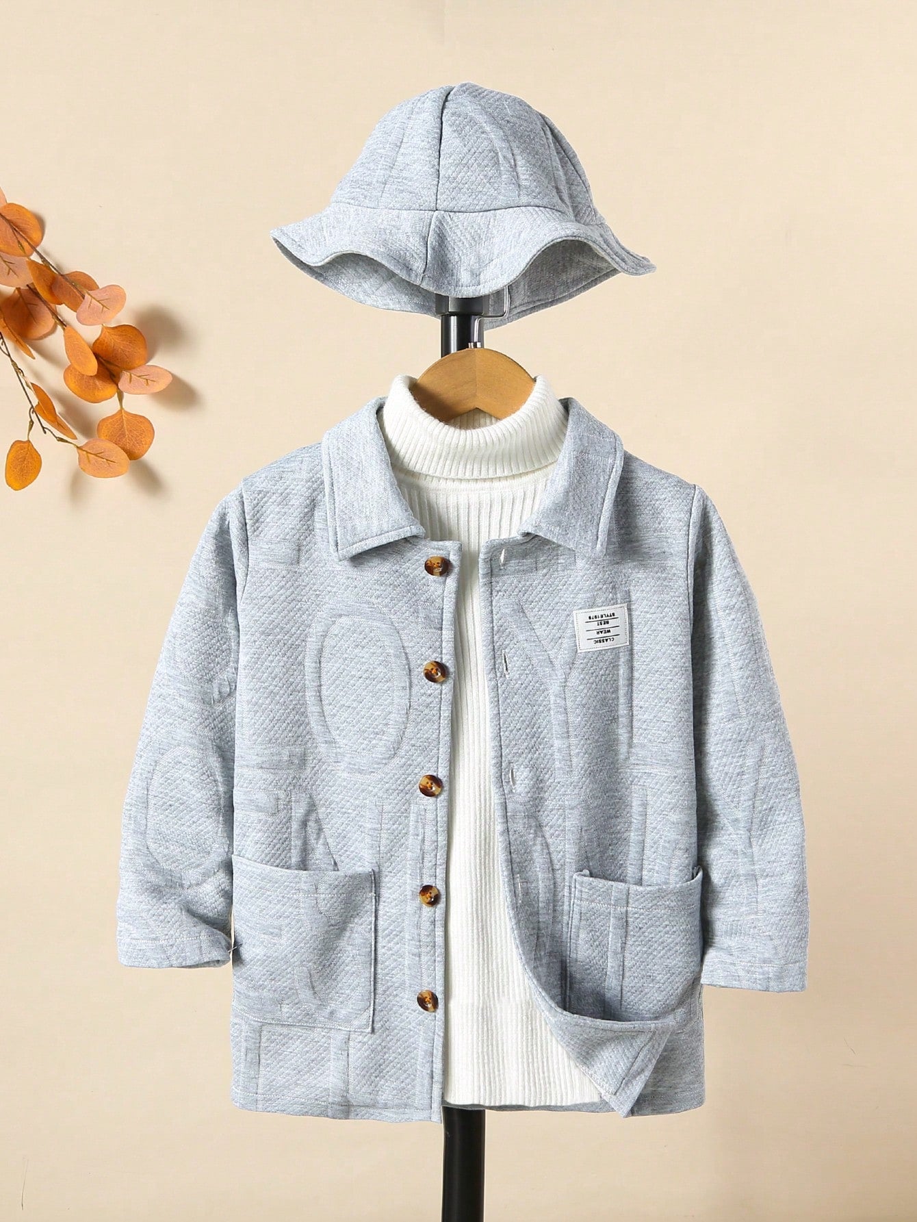 Young Boy 1pc Letter Patched Detail Dual Pocket Button Up Coat