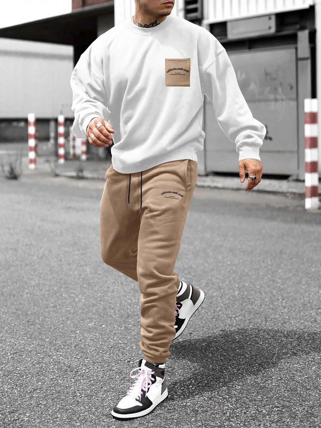 Men Letter Graphic Sweatshirt & Drawstring Waist Sweatpants