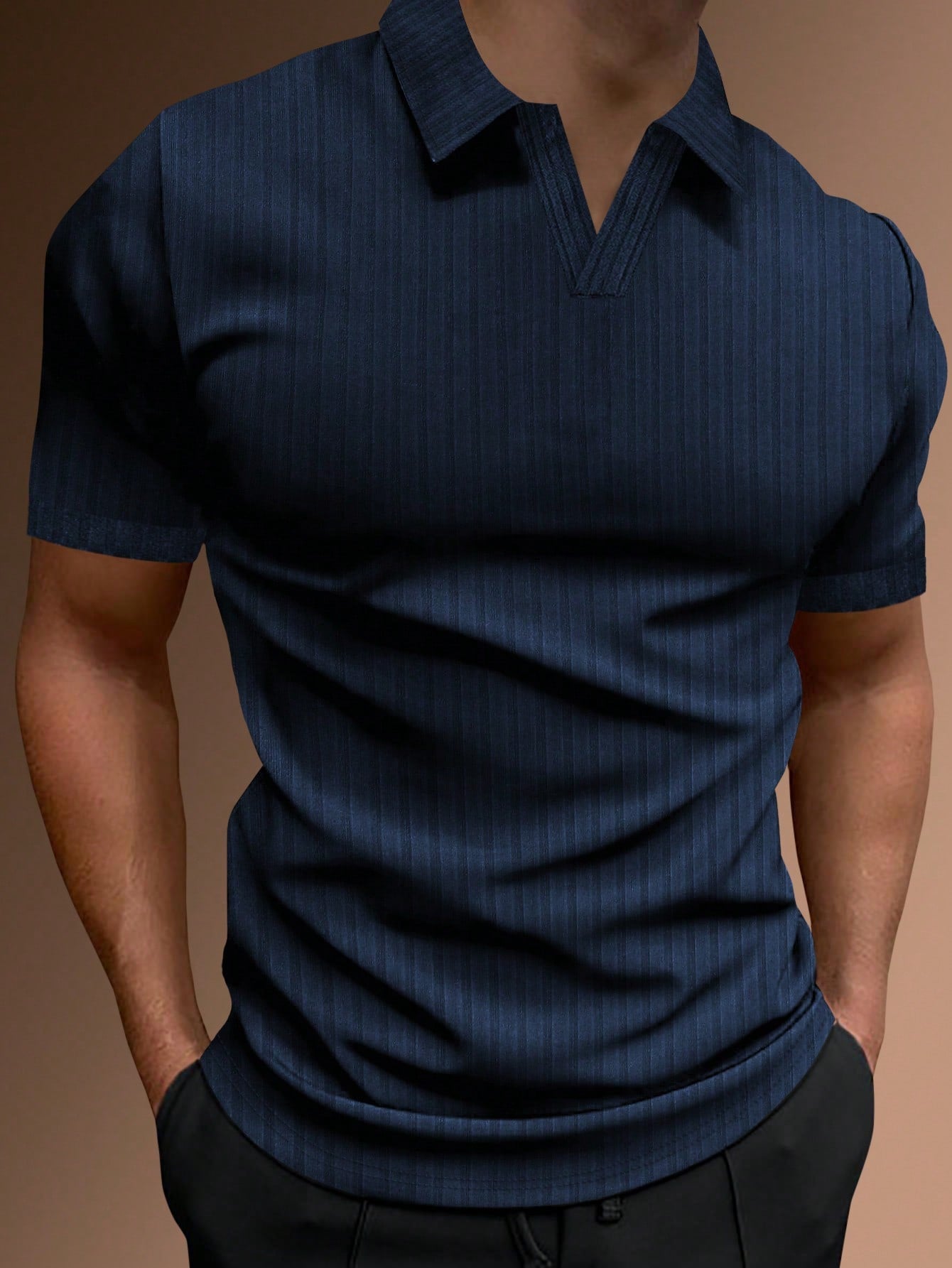 Men Solid Ribbed Knit Polo Shirt