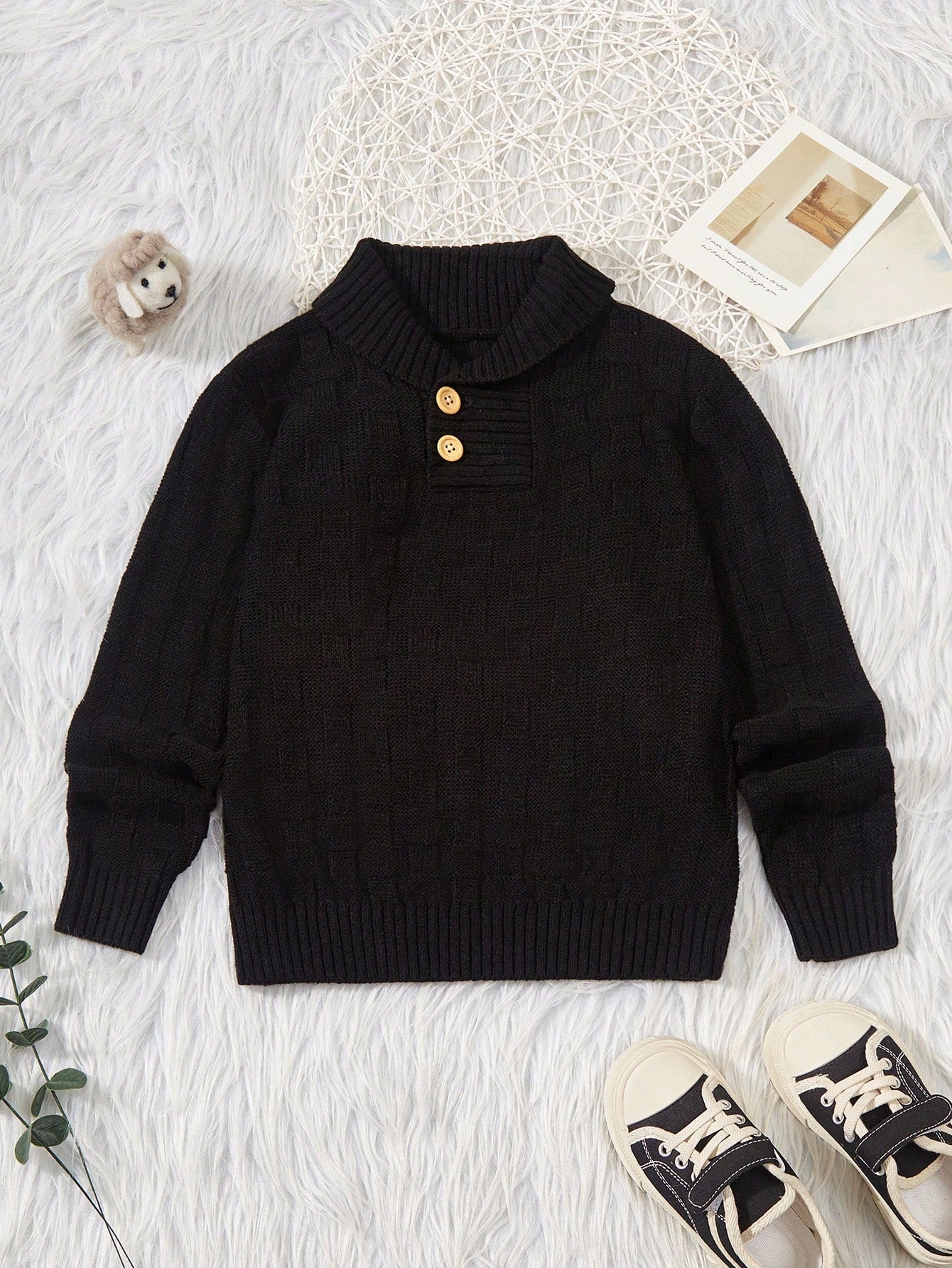 Tween Boy Solid Button Detail Sweater