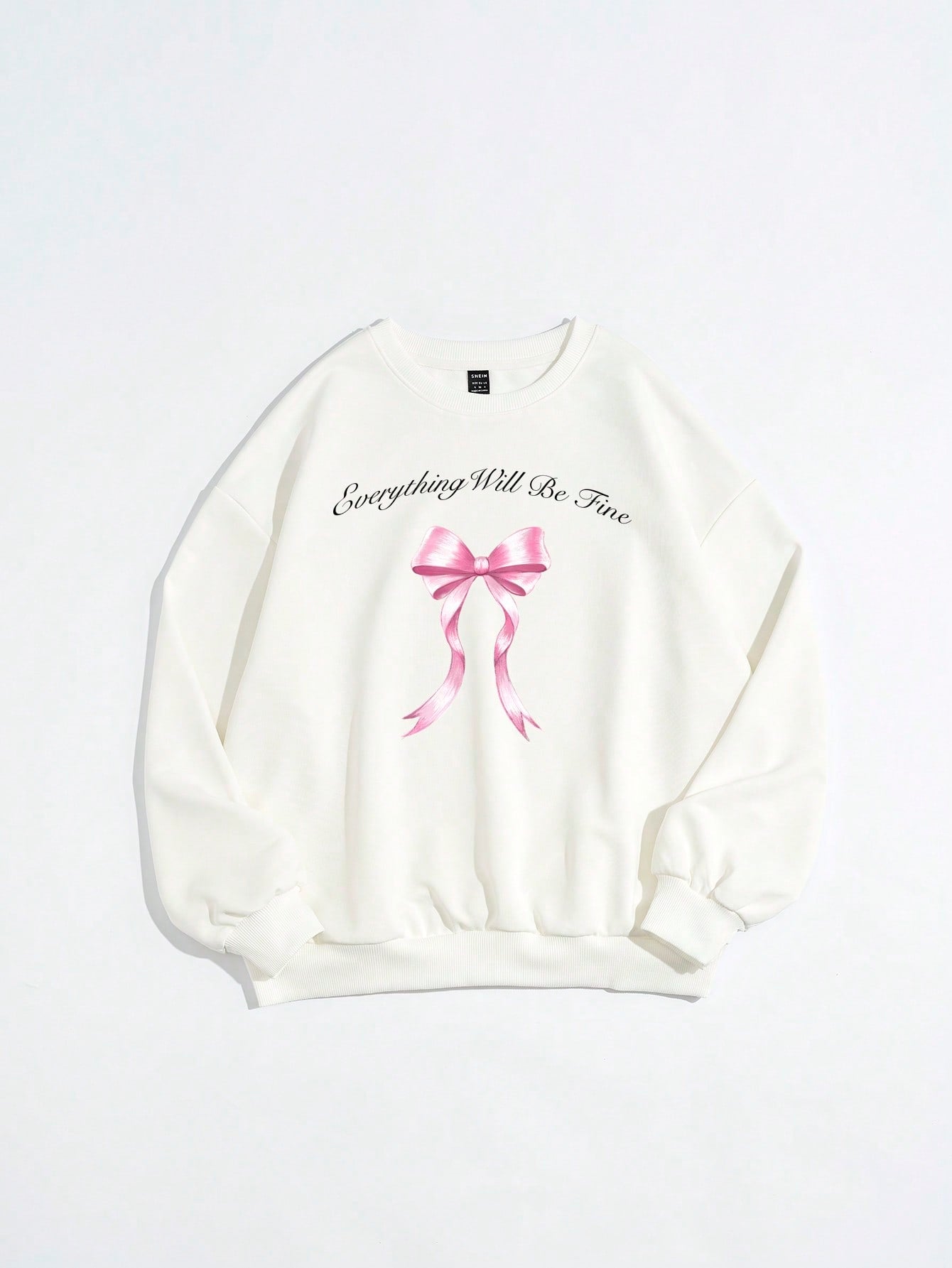 Casual And Simple Women's Casual White Thick Sweatshirt With Bowknot, Slogan And Printed Patterns, Suitable For Autumn And Winter Everything Will Be Fine