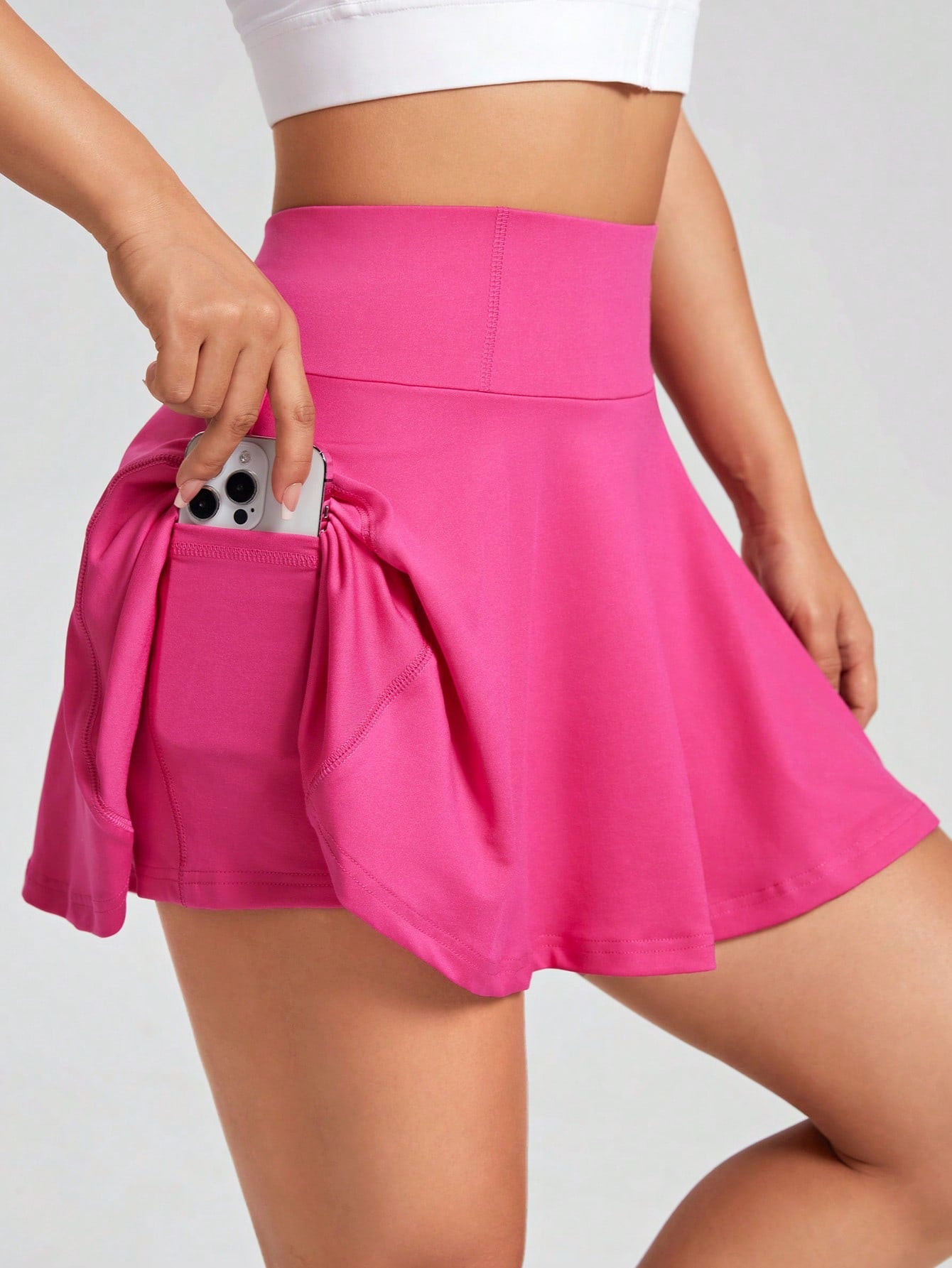 Solid Wideband Waist Skirt With Phone Pocket