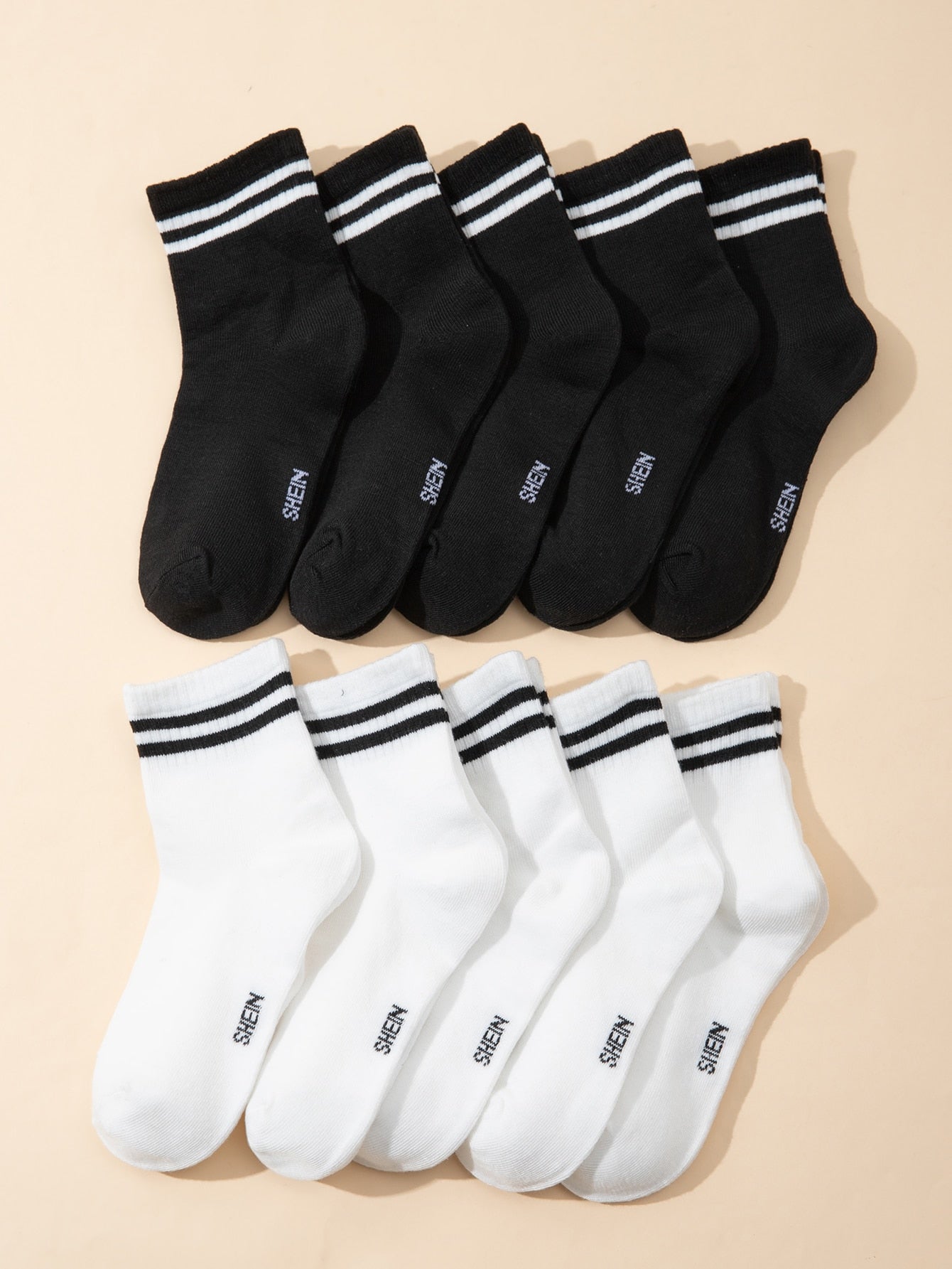 10pairs Kids Striped Pattern Casual Crew Socks For Daily Life