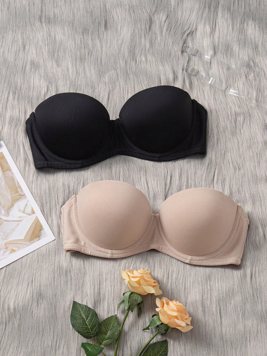 2pcs Solid Tube Underwire Bra