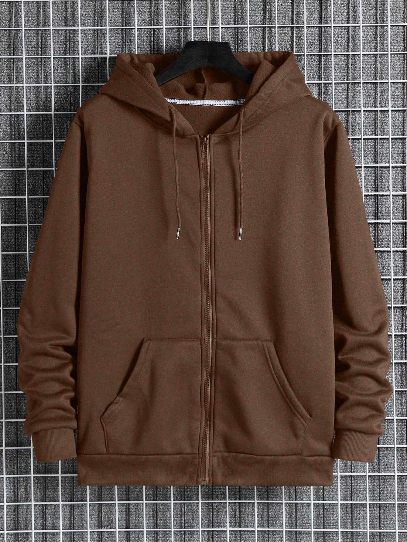 Men Zip Up Drawstring Thermal Lined Hoodie