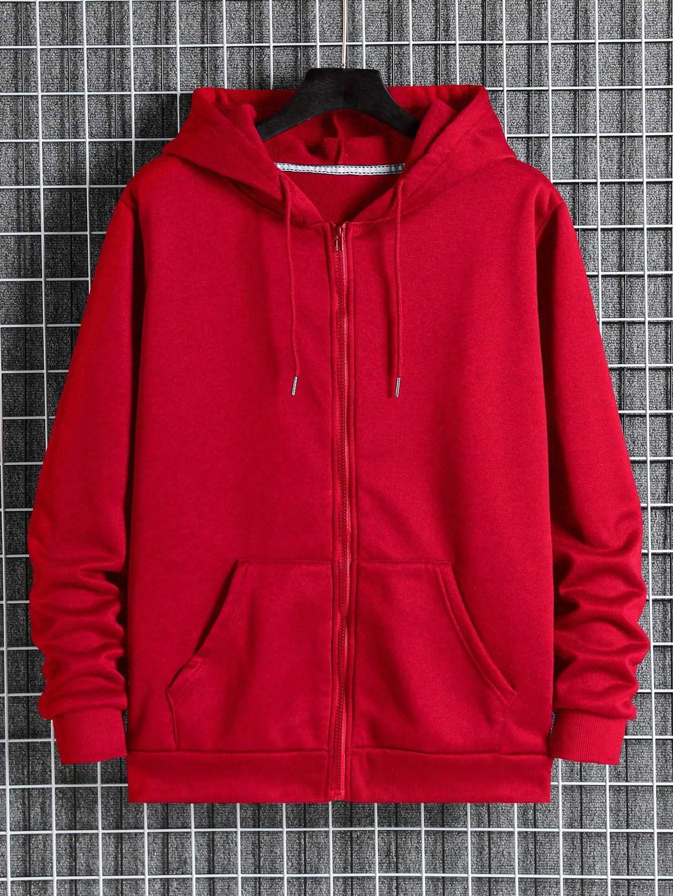 Men Zip Up Drawstring Thermal Lined Hoodie