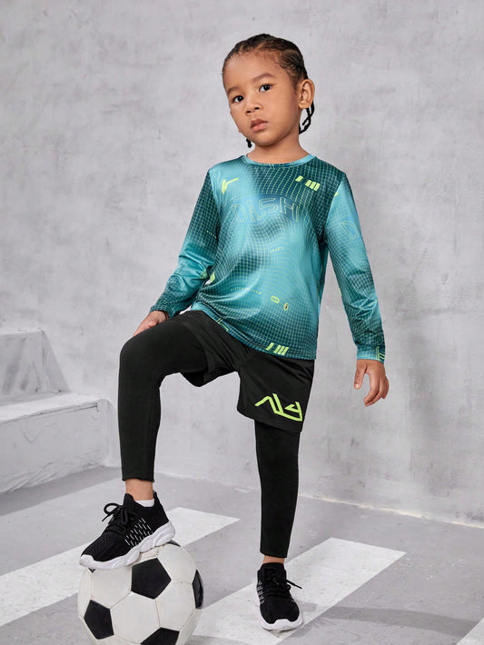 Young Boy Letter Graphic Sports Tee & 2 In 1 Pants