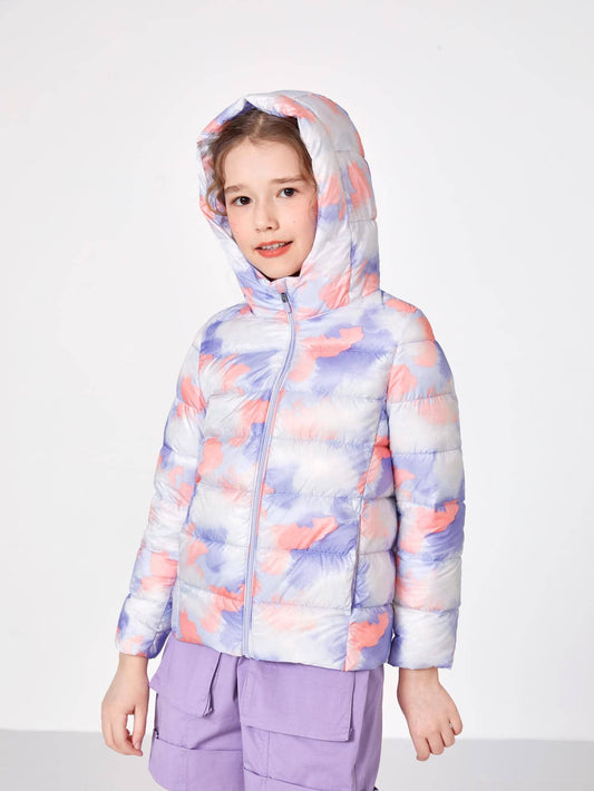 Tween Girl Winter Contrasting Color Zipper Lightweight Warm Windproof Hooded Down Jacket