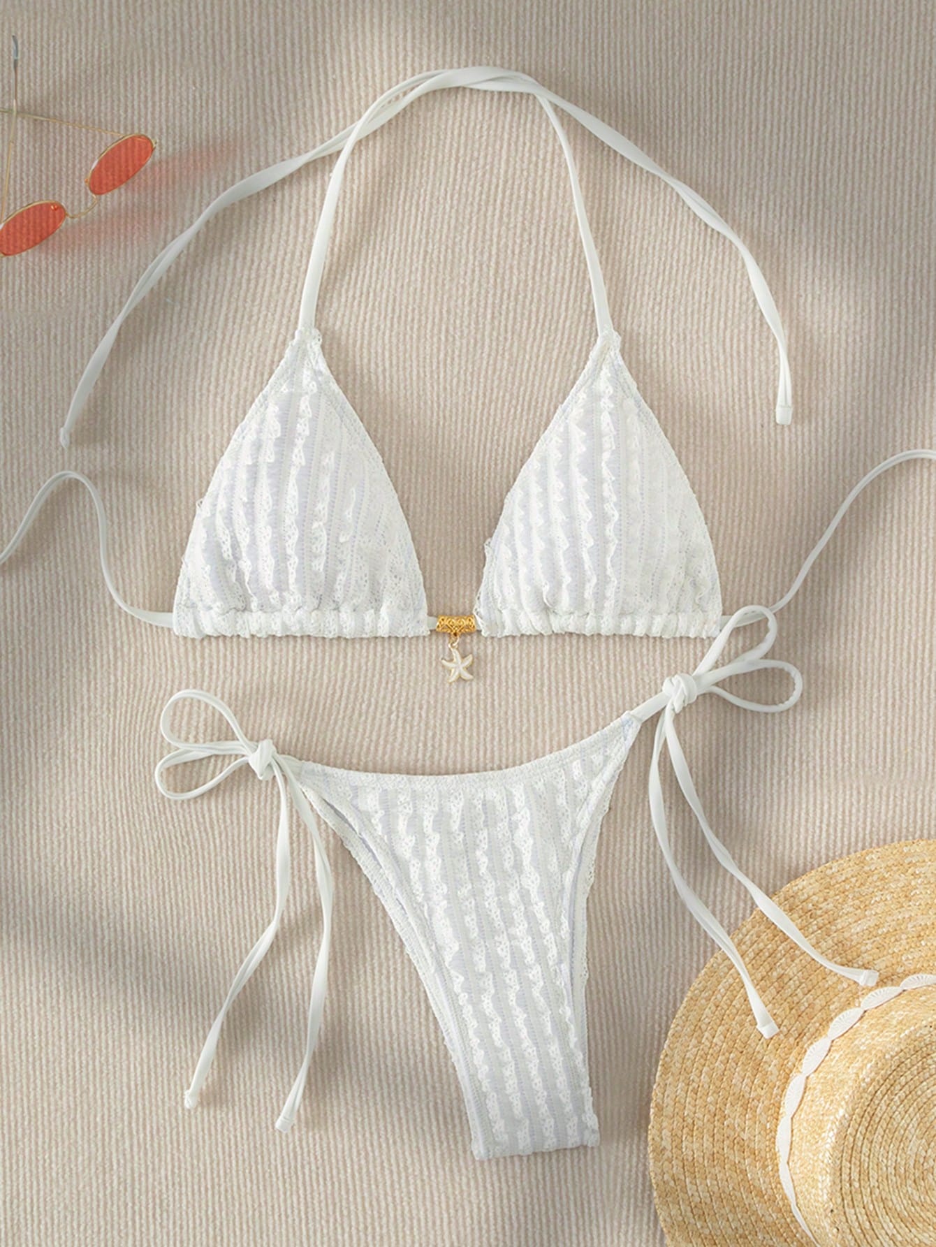 Swim Summer Beach Schiffy Halter Triangle Tie Side Bikini Set