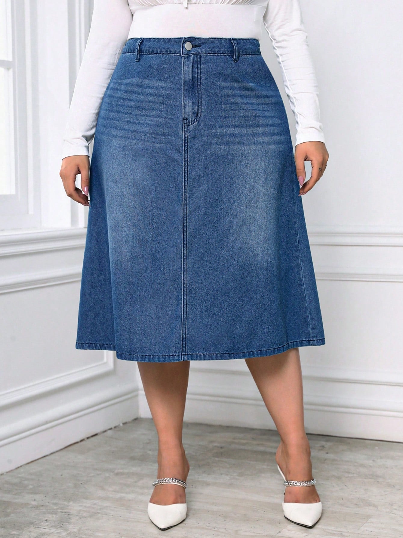 Plus High Waist Denim Skirt