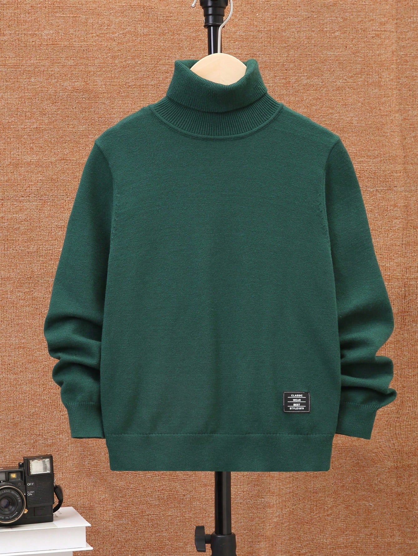 Tween Boy Letter Patched Turtleneck Sweater