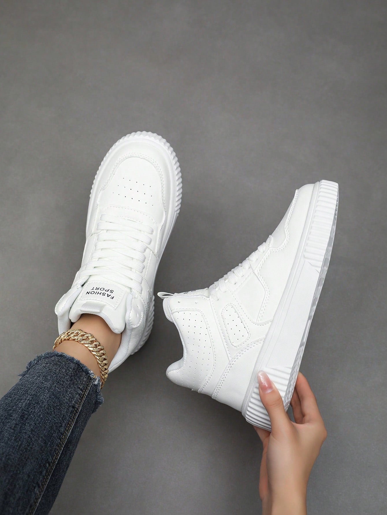 Women's New Casual Color-Blocked Front Lace-Up Fashionable Versatile High-Top Shoes Sneakers Sneakers