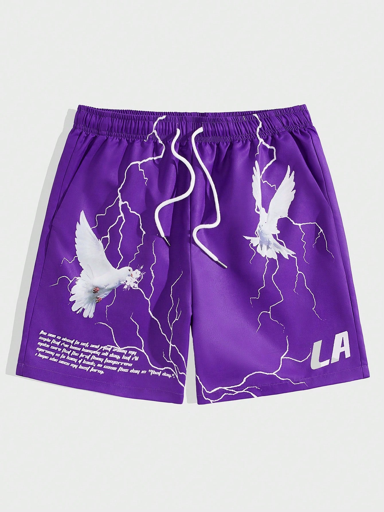 Street Life Men Pigeon & Slogan Graphic Drawstring Waist Shorts