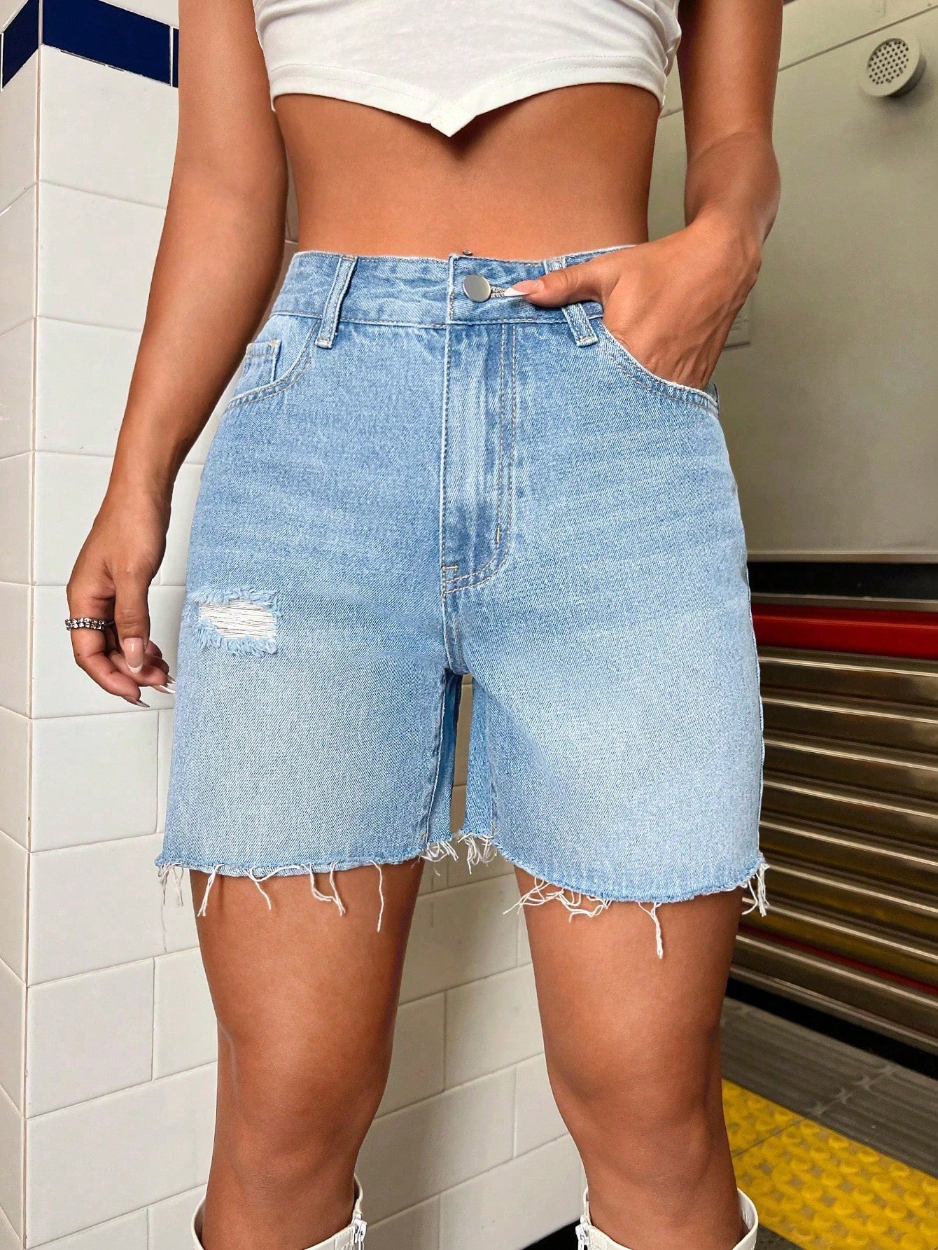 Ripped Raw Hem Denim Shorts, Mom Shorts