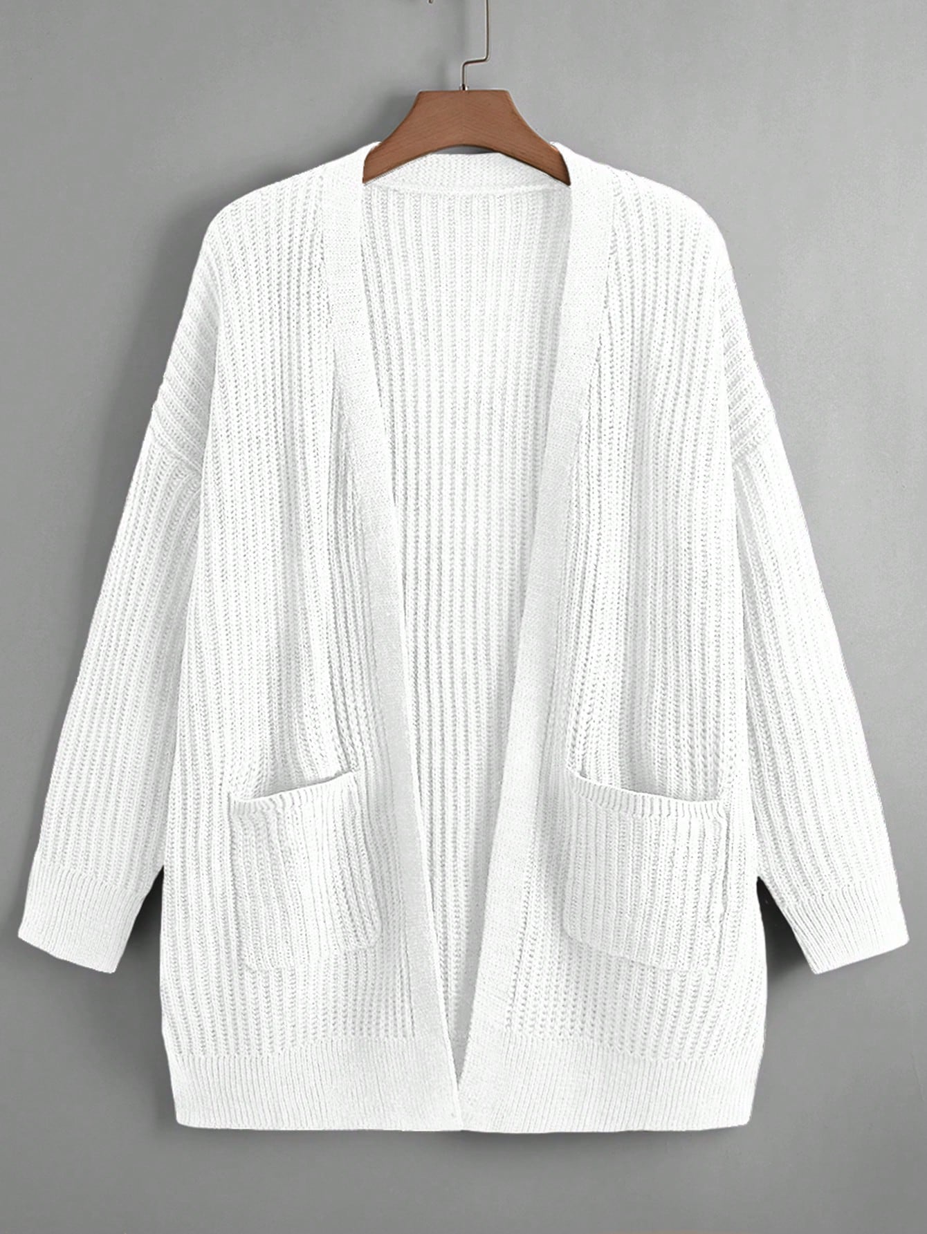 Plus Dual Pocket Drop Shoulder Open Front Cardigan