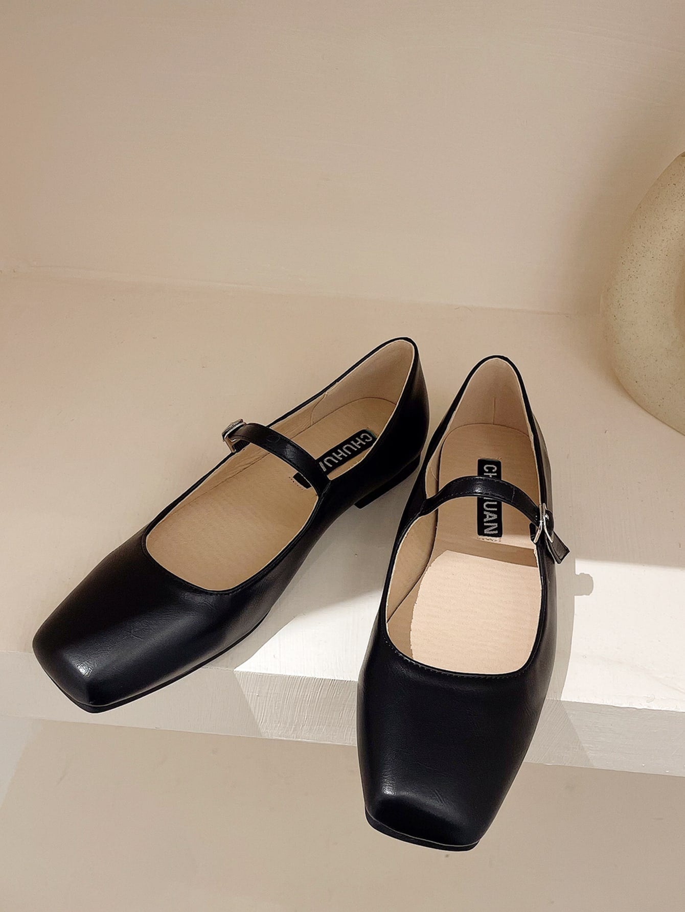 Mary Jane Flat Shoes For Women With Retro Square Toe, Ankle Strap And Fairy Elegant, Plus Size 41-43