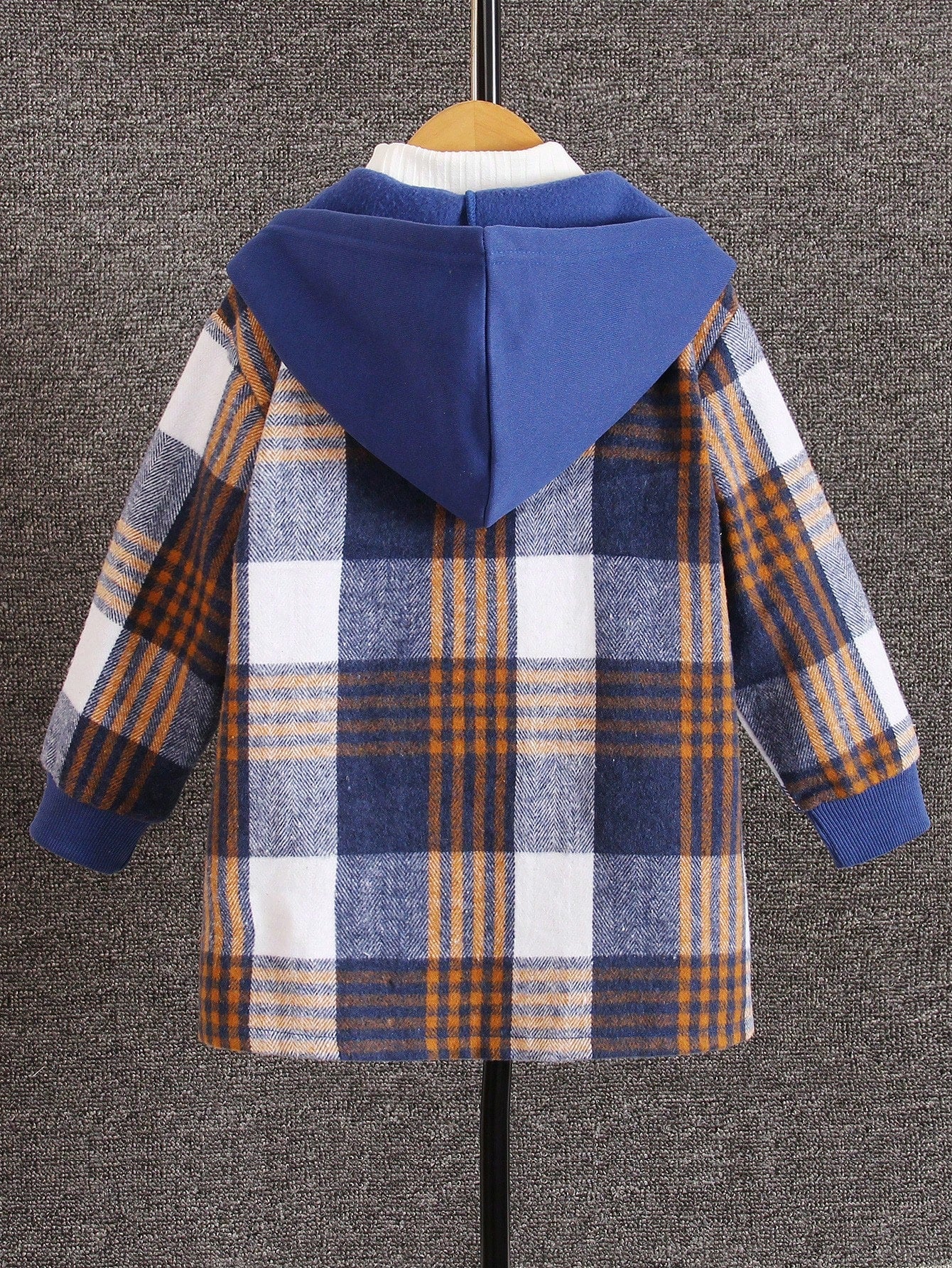 Young Boy Plaid Print Hooded Coat Without Sweater