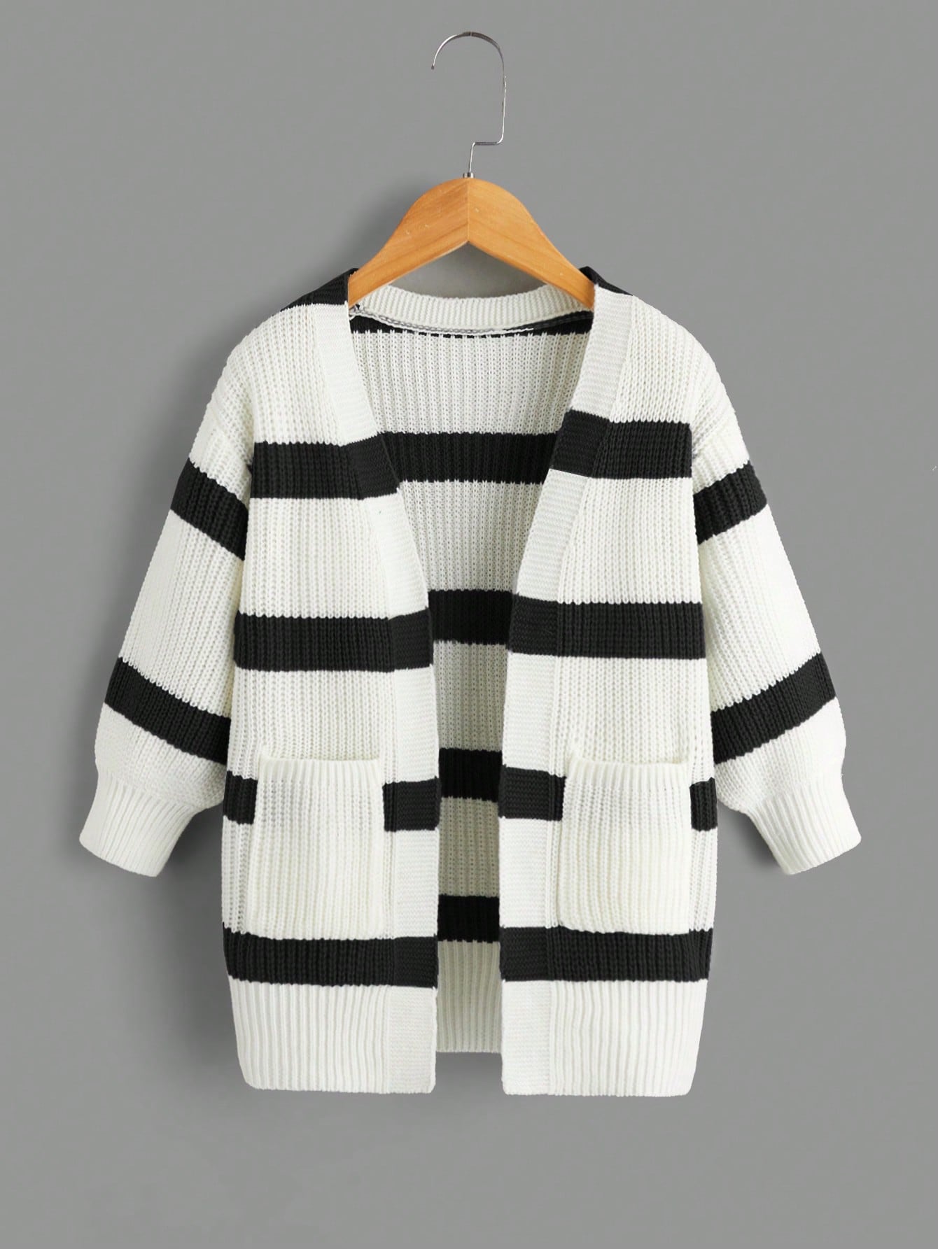 Young Girl Striped Pattern Drop Shoulder Duster Cardigan