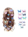 10 Children's Mixed Color Double Layered Three-Dimensional Tulle Butterfly Hair Clips, European And American Antique Jewelry, Cute Children's Hair Clips