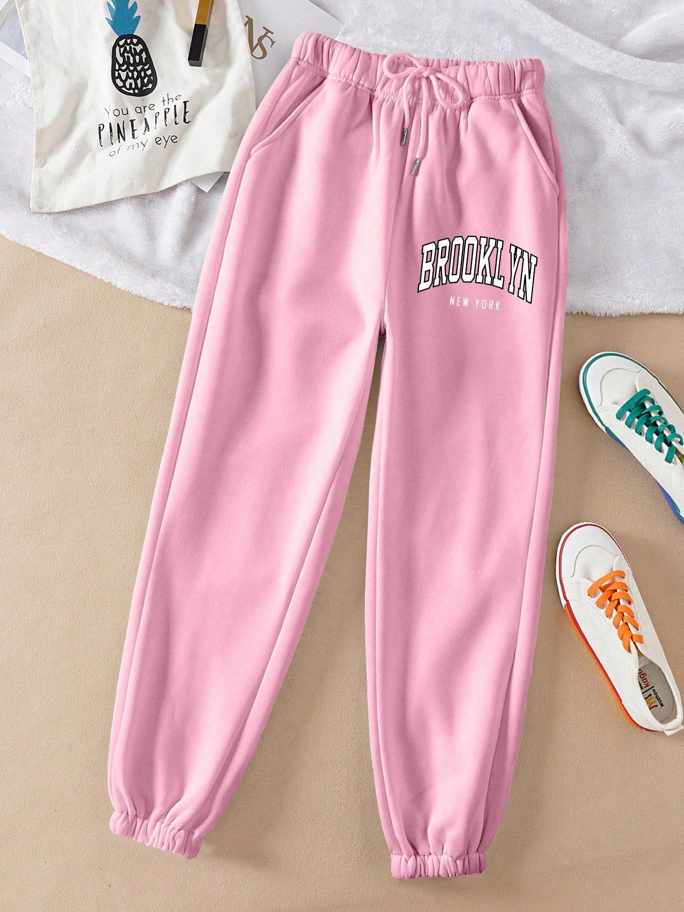 Qutie Letter Graphic Drawstring Waist Sweatpants