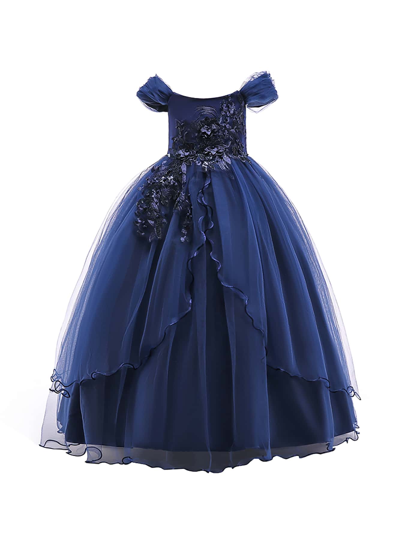 Tween Girls'  Elegant Long Solid Color Mesh & Satin Dress, Perfect For Party Host And Dinner Event (Excluding Hair Accessories)