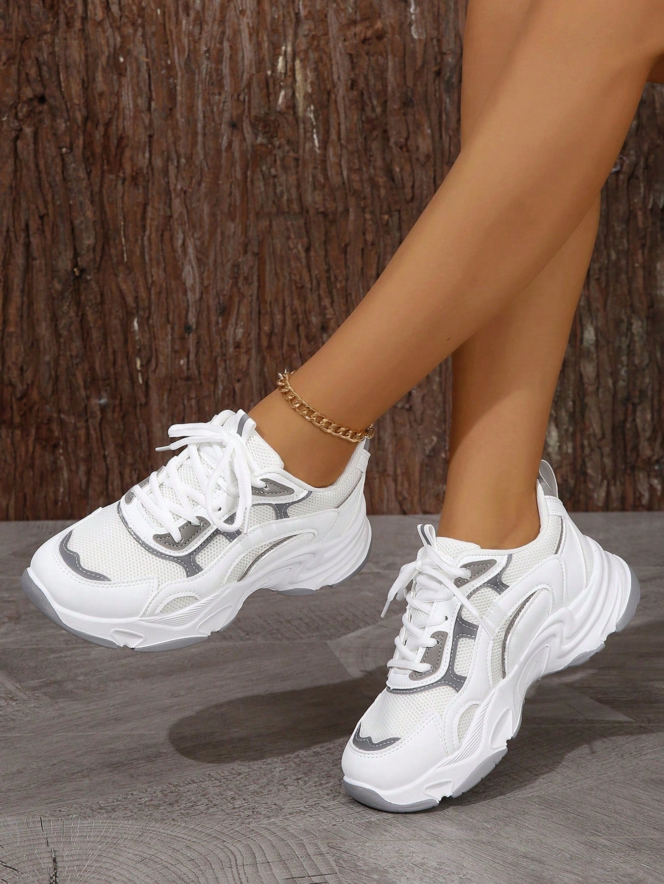 Lace-up Chunky Sole Sneakers Featuring Letter Embroidery And Round Toe For Women