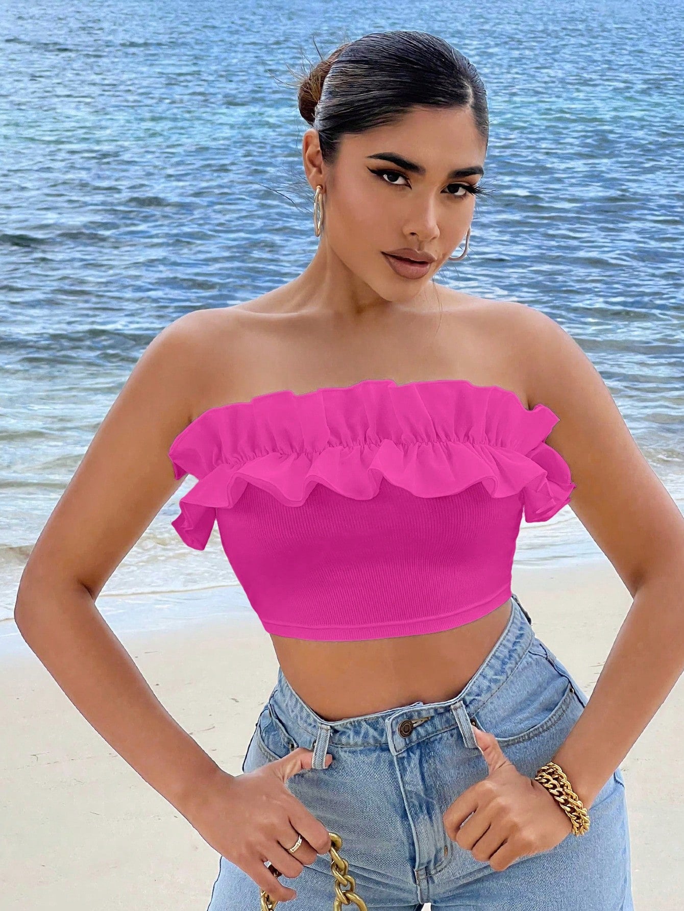 Ruffle Trim Crop Tube Top