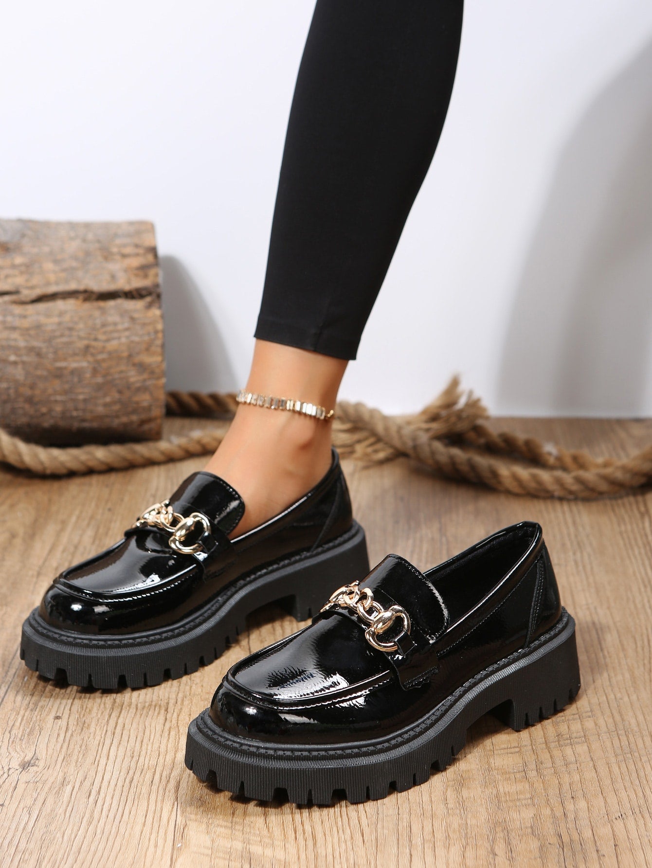 Black Friday Edition British Style Women's Loafers, Thick Sole Slip-On French Flats With Chunky Heels