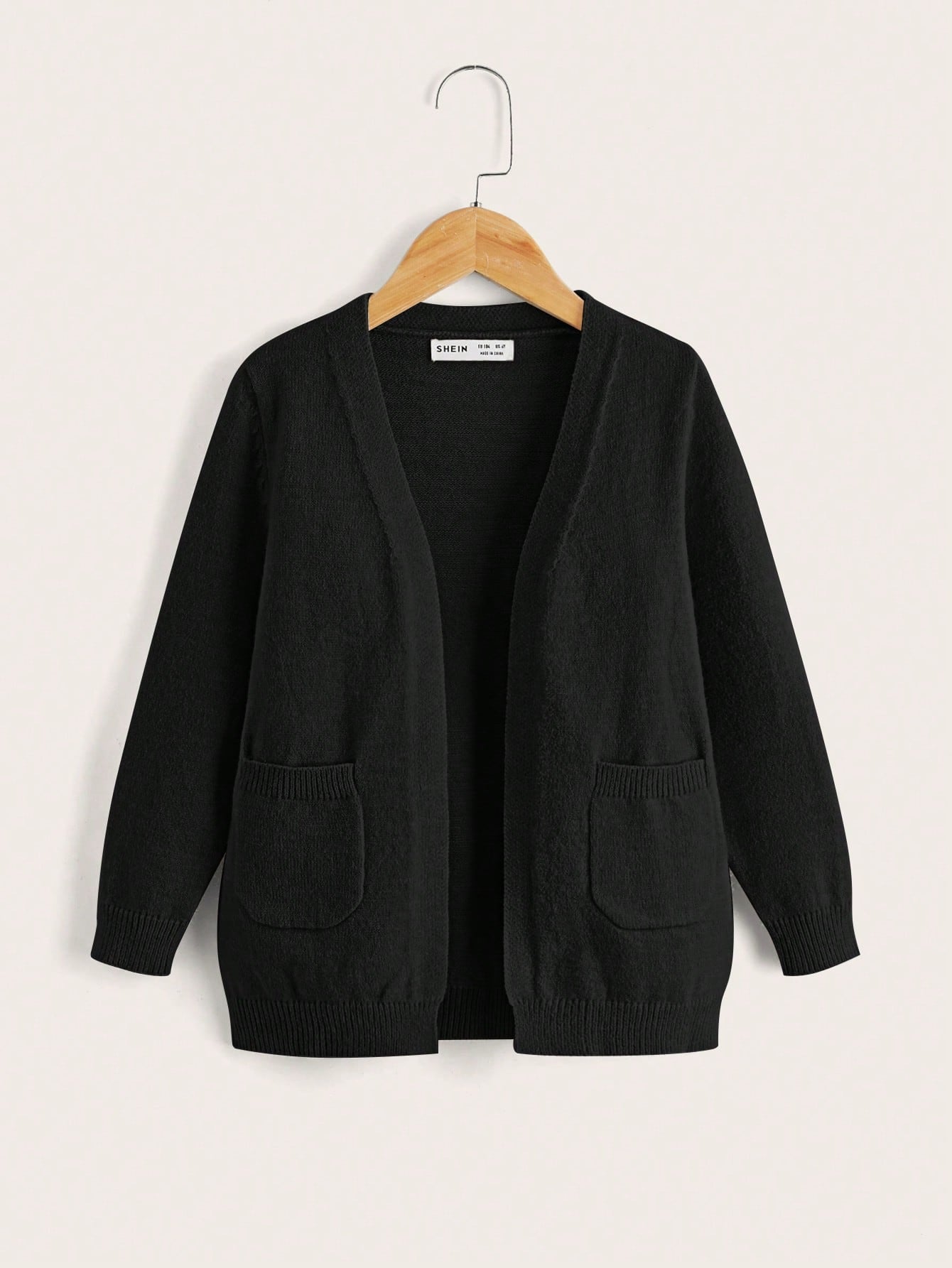 Young Girl Solid Drop Shoulder Dual Pocket Duster Cardigan