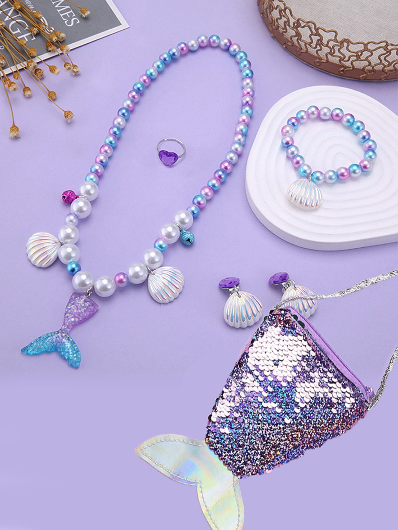 Violet Mermaid Themed Children's Accessories Set