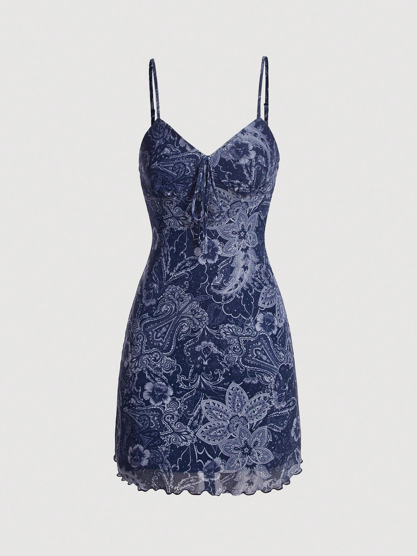 Floral & Paisley Print Tie Front Elasticity Vintage Cami Dress