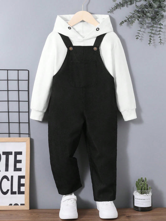 Young Boy Solid Pocket Patched Overall Jumpsuit Without Hoodie