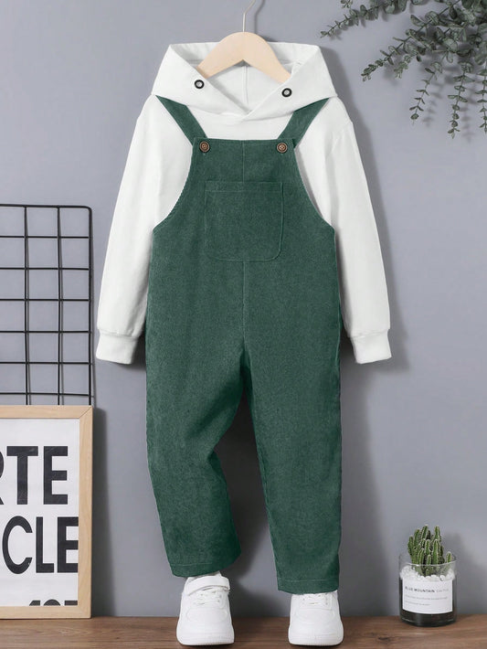 Young Boy Solid Pocket Patched Overall Jumpsuit Without Hoodie