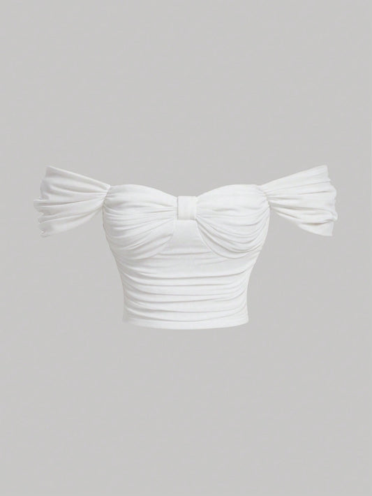 Off Shoulder Ruched Crop Top