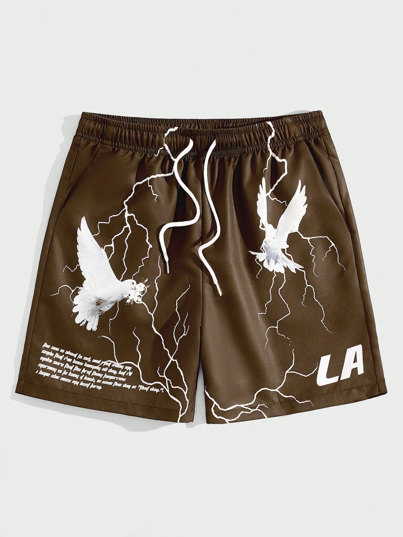 Street Life Men Pigeon & Slogan Graphic Drawstring Waist Shorts