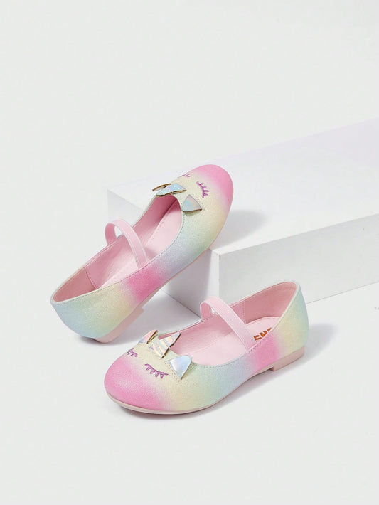 Rainbow Style Cartoon Unicorn Flat Shoes For Kids, Autumn And Winter