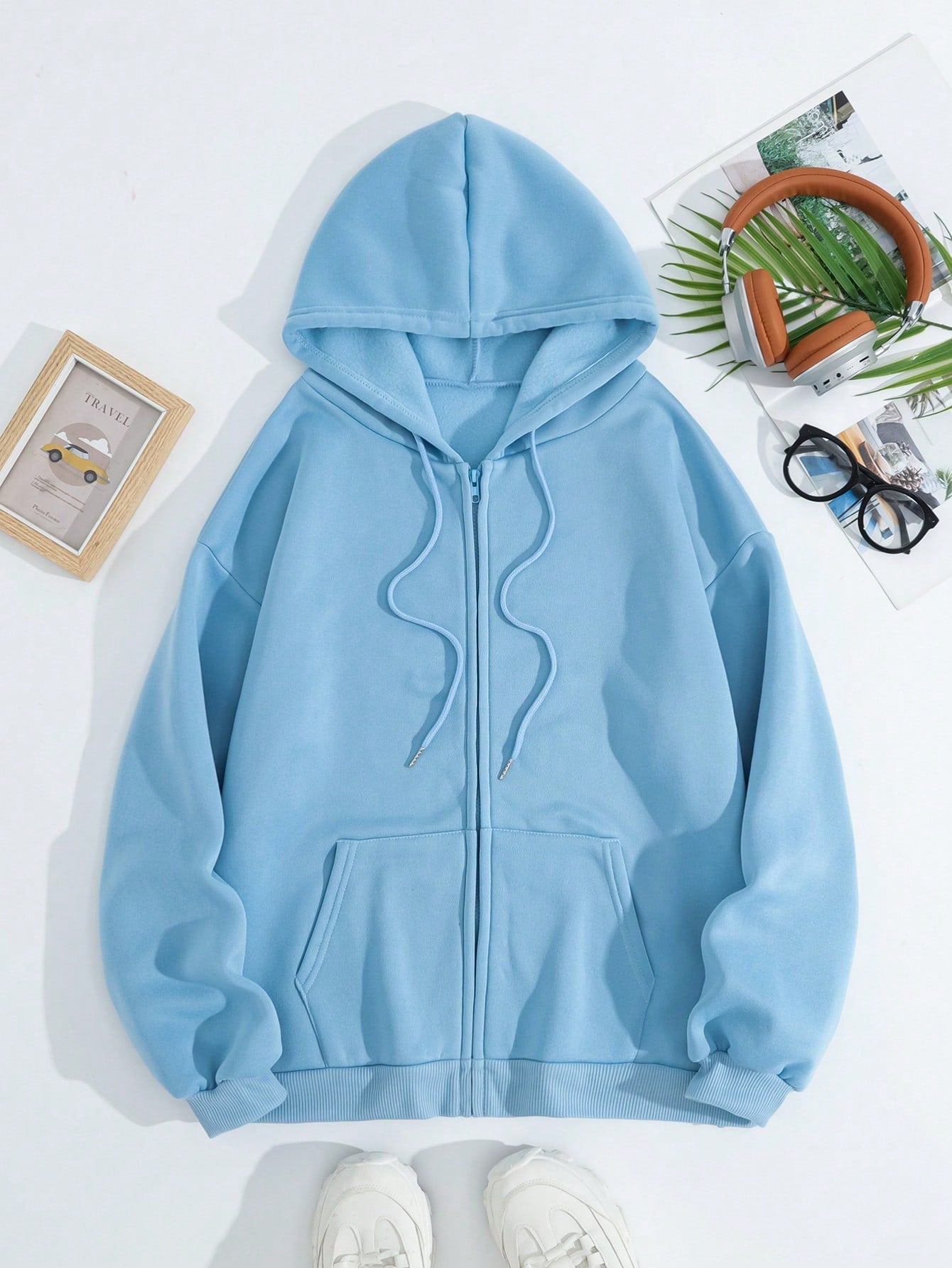 Zip Up Drawstring Thermal Lined Hoodie