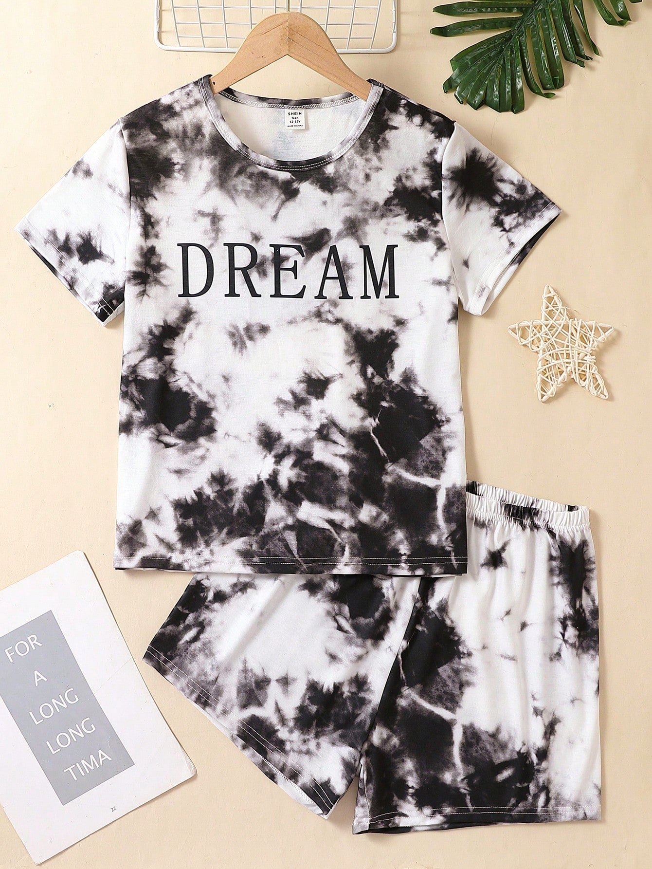 Teen Girl Tie Dye Letter Graphic Tee & Shorts PJ Set