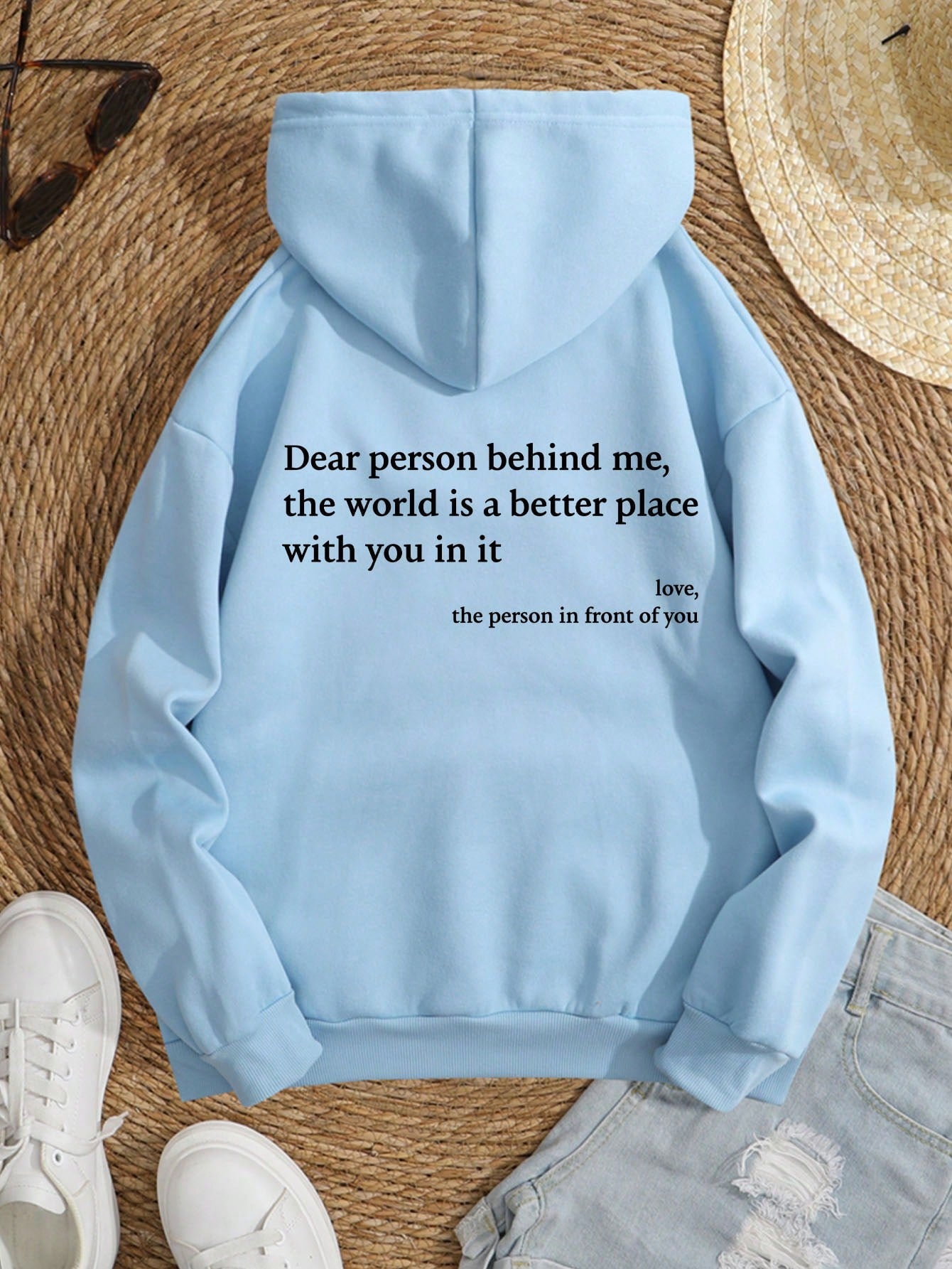 Slogan Graphic Kangaroo Pocket Drawstring Thermal Lined Hoodie