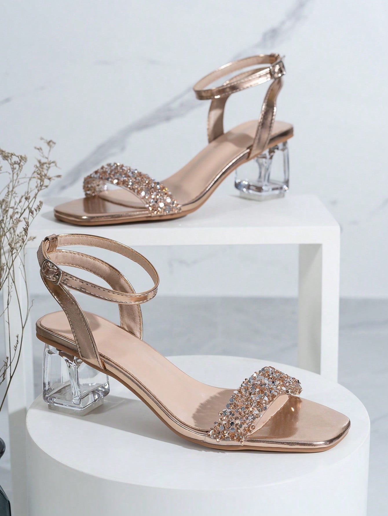 Fashionable Crystal-embellished High-heeled Sandals With Rhinestones For Women