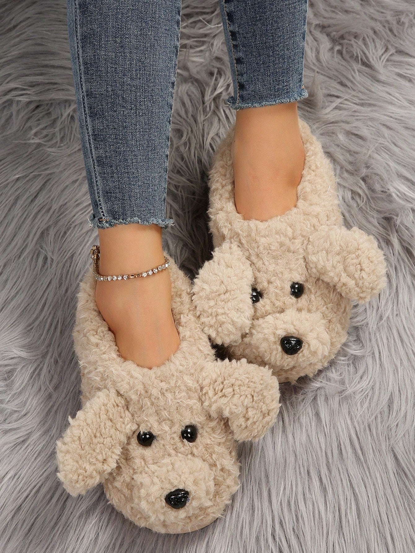 Women's Cartoon Dog Design Furry Novelty House Slippers