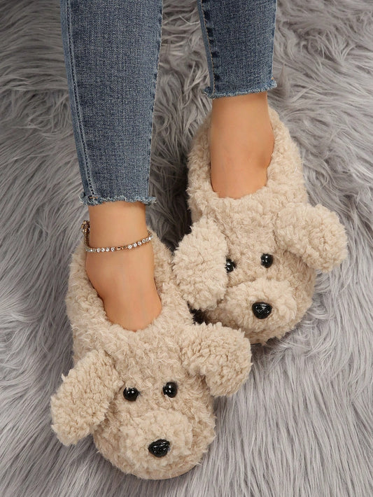 Women's Cartoon Dog Design Furry Novelty House Slippers