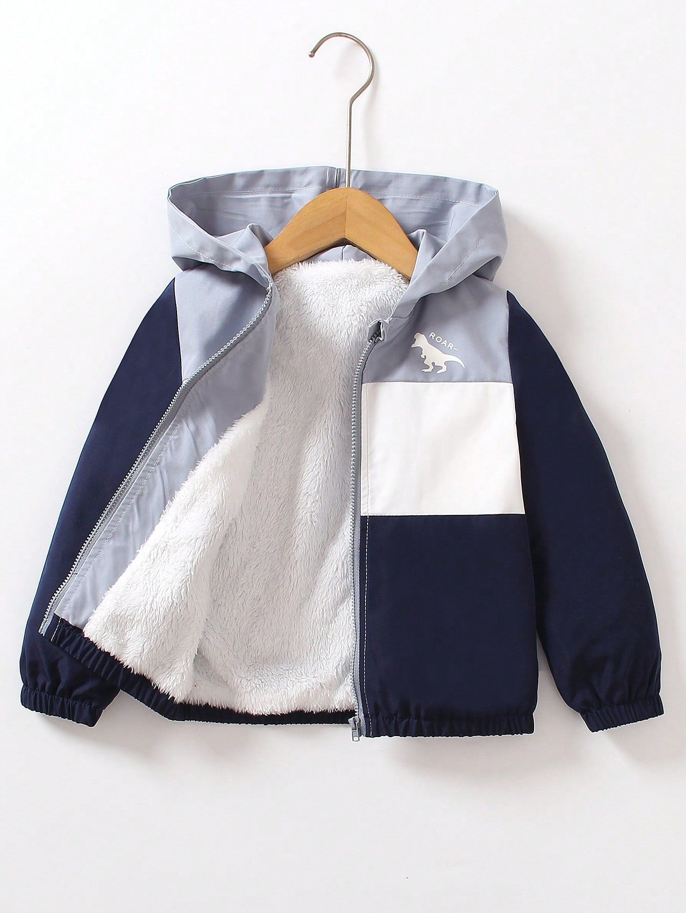 1Pc Young Boy Casual Colorblock Fleece Lined Jacket, Fall And Winter