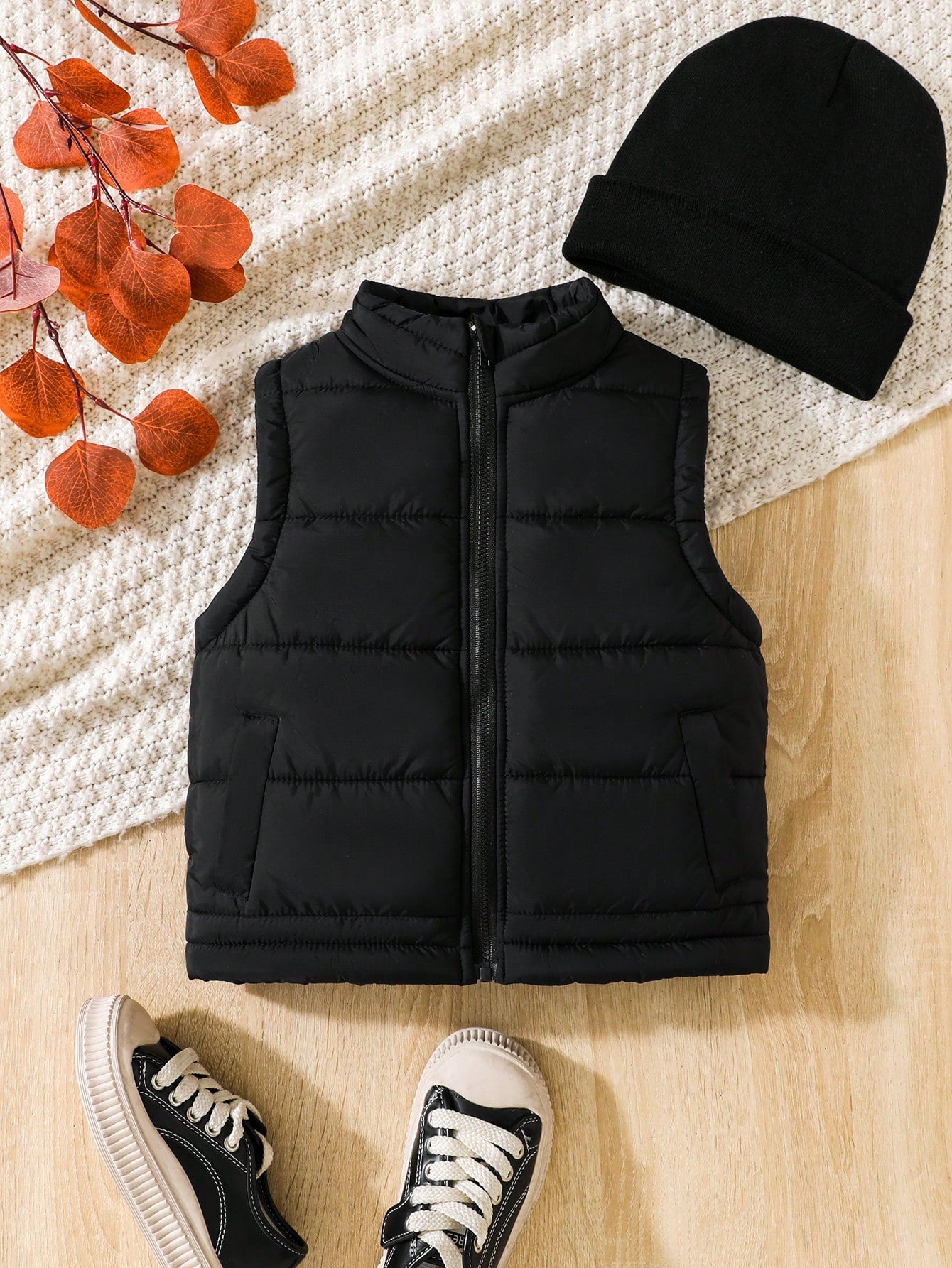 Young Boy 1pc Zipper Front Vest Puffer Coat